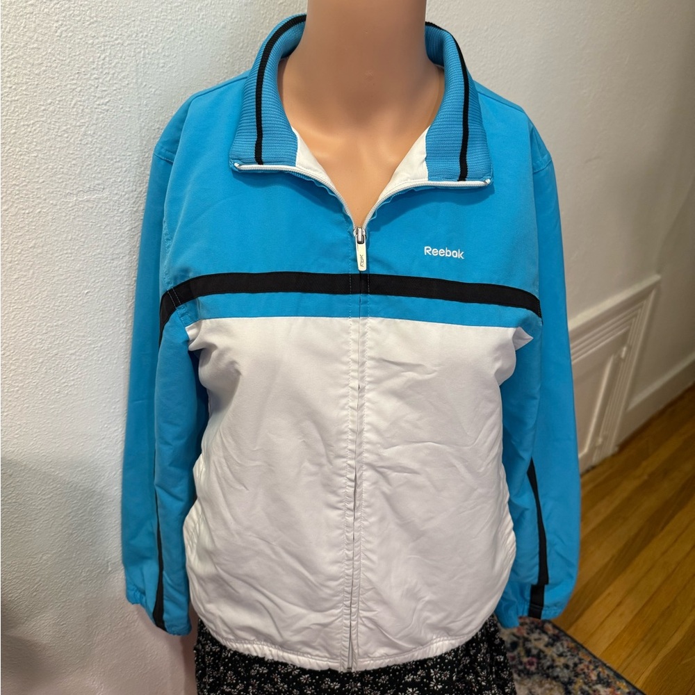 Reebok Women's Teal and White Bomber Jacket